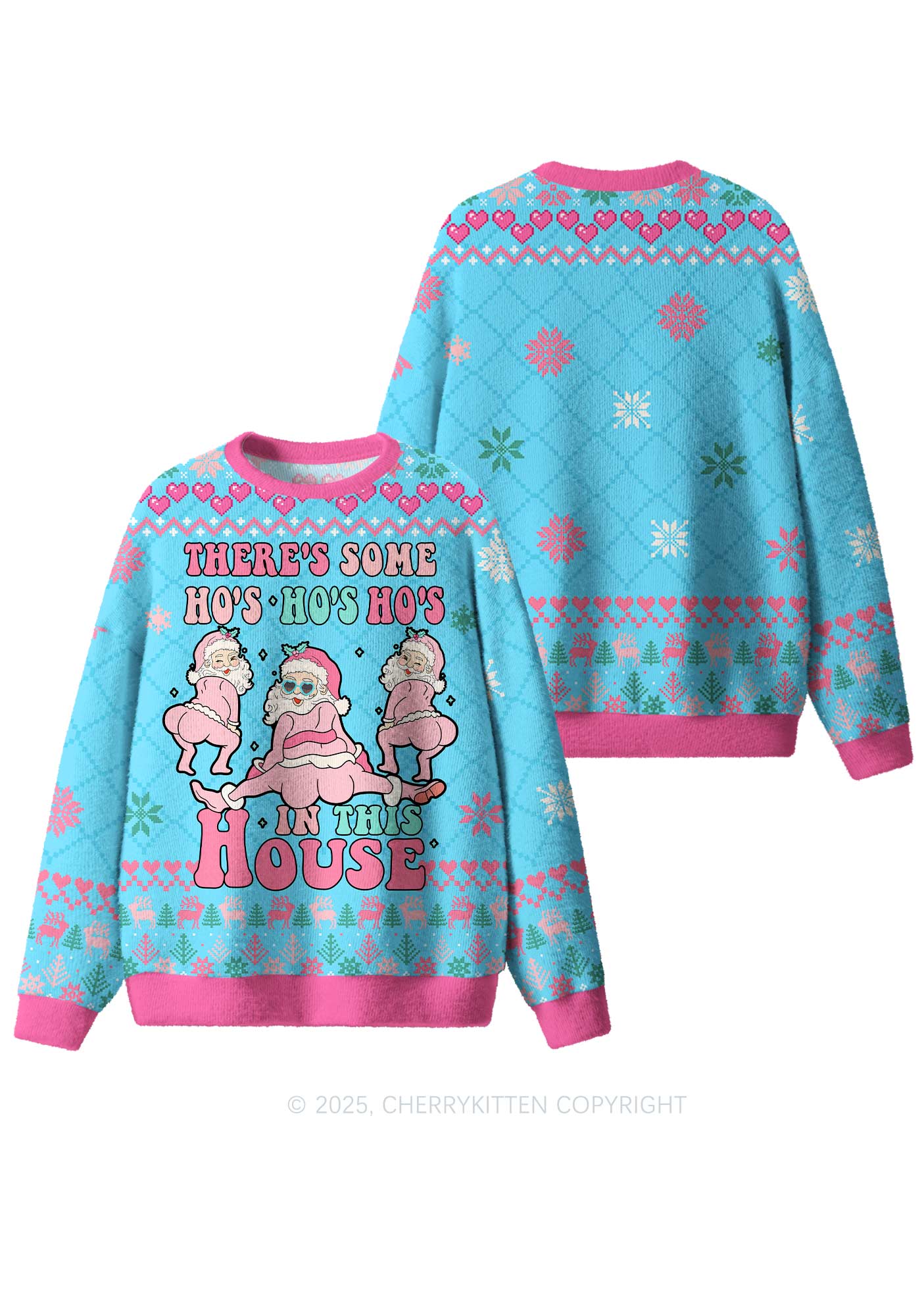 Pink Santas Y2K Christmas Knit Sweatshirt Cherrykitten