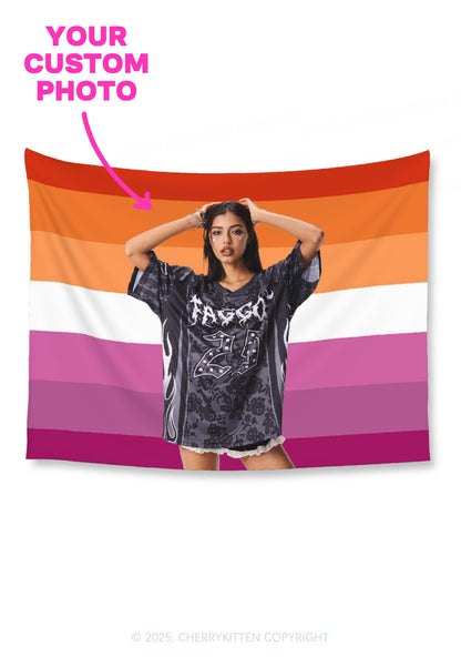 Custom Photo Lesbian Pride Flag Y2K Tapestry Cherrykitten