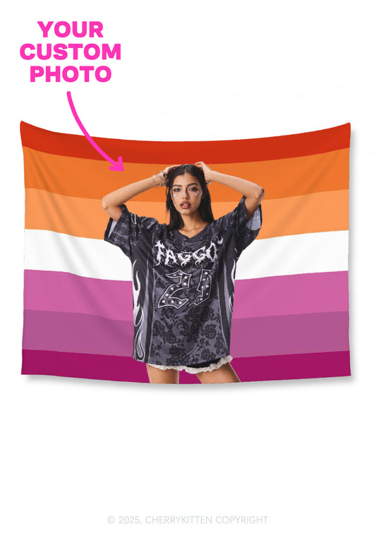 Custom Photo Lesbian Pride Flag Y2K Tapestry Cherrykitten