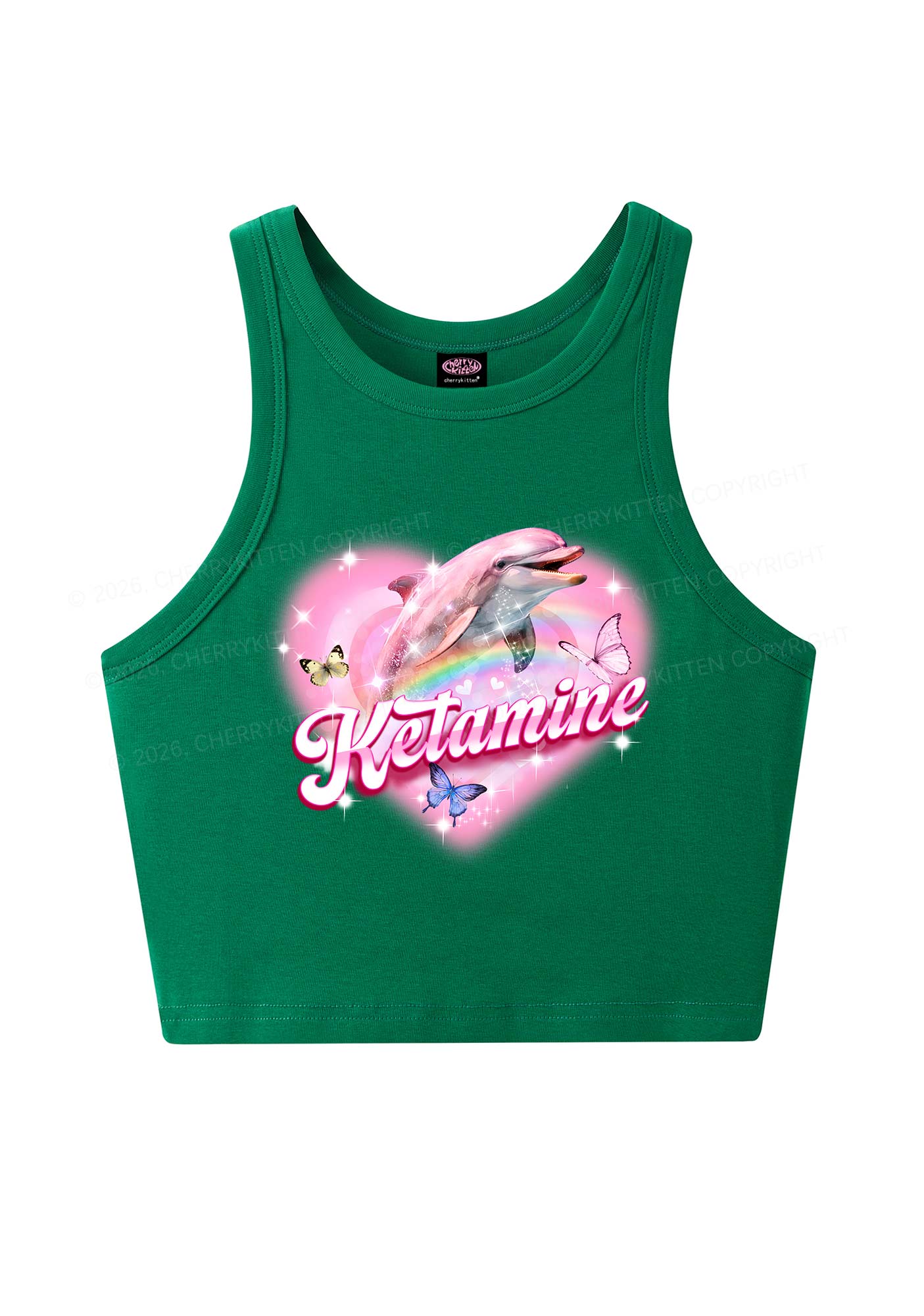 Pink K Dolphin Y2K Crop Tank Top Cherrykitten
