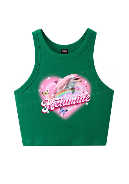 Pink K Dolphin Y2K Crop Tank Top Cherrykitten