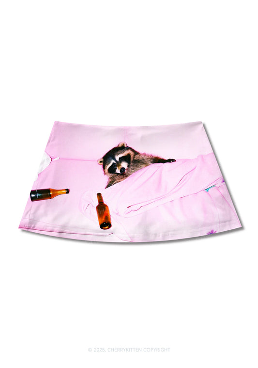 Pink Couch Raccoon Y2K Print Mini Skirt Cherrykitten