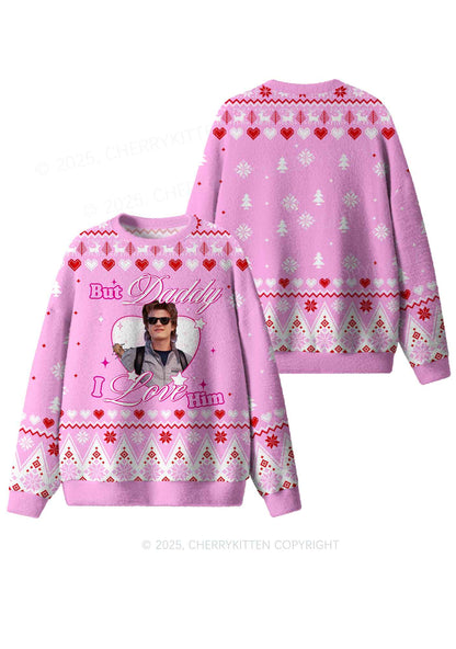 Pink Daddy I Love Him Y2K Christmas Knit Sweatshirt Cherrykitten