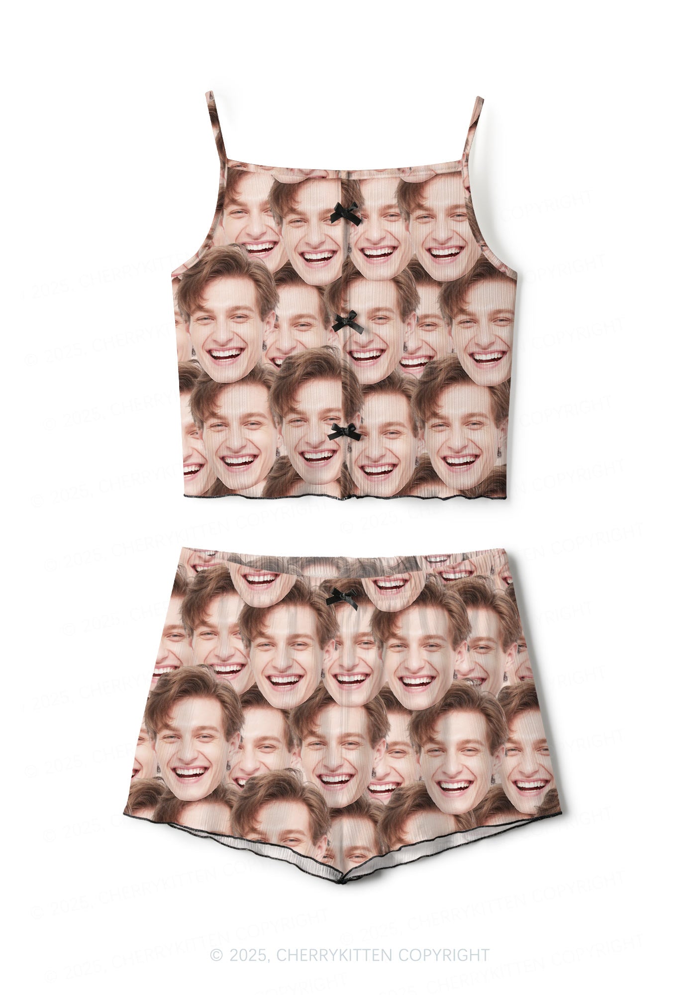 Custom Portrait Valentine's Day Y2K Print Cami Shorts Pajama Set Cherrykitten