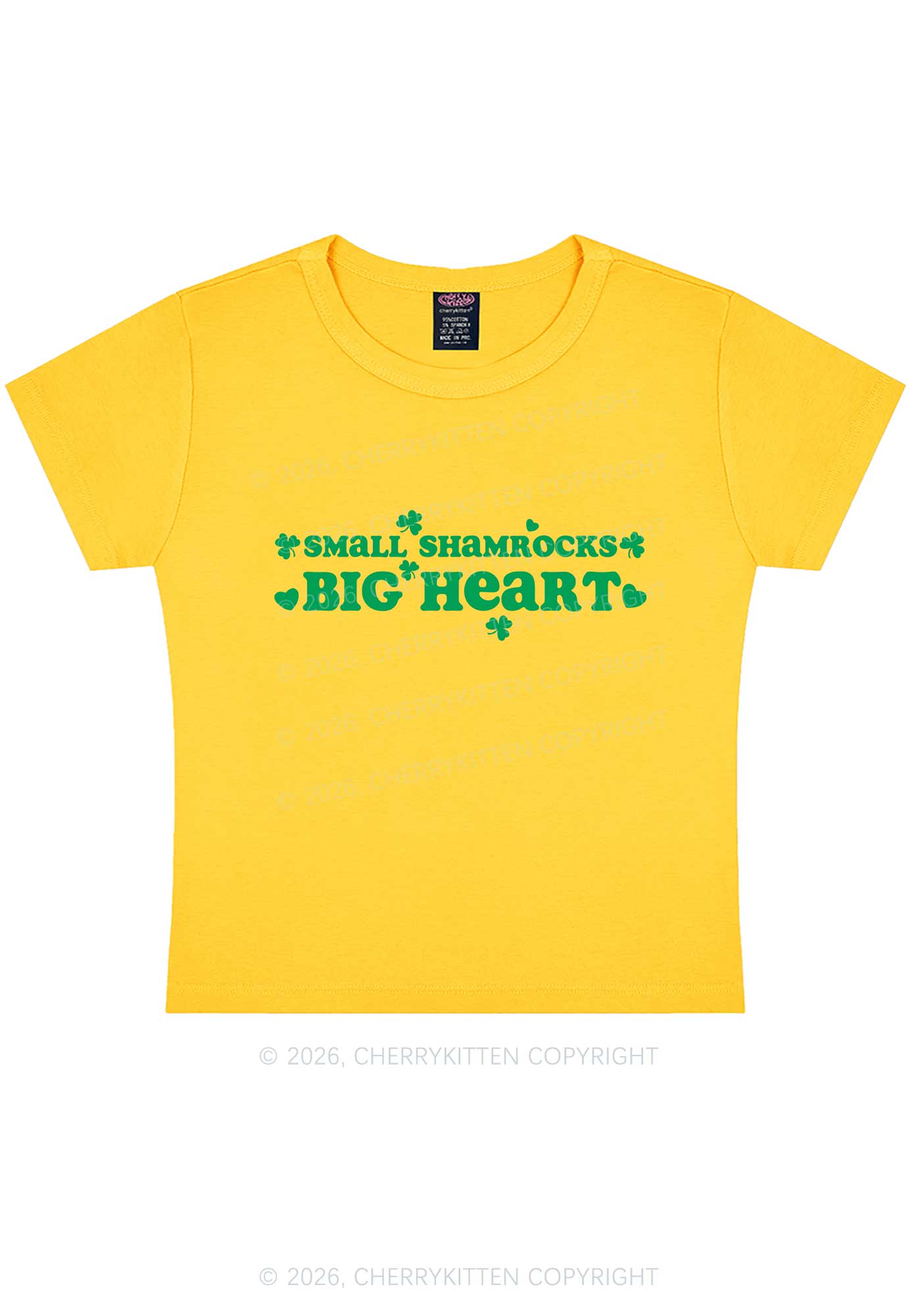 Small Shamrocks Big Heart St Patricks Y2K Baby Tee Cherrykitten