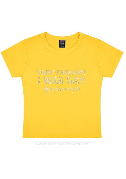 Rhinestone They Thought I Was Gay Pride Y2K Baby Tee Cherrykitten