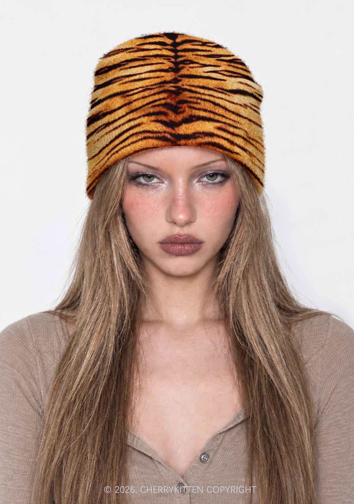 Tiger Stripes Y2K Print Knit Beanie Cherrykitten