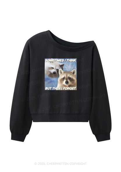 Raccoon Sometimes Think Y2K Off Shoulder Sweatshirts Cherrykitten