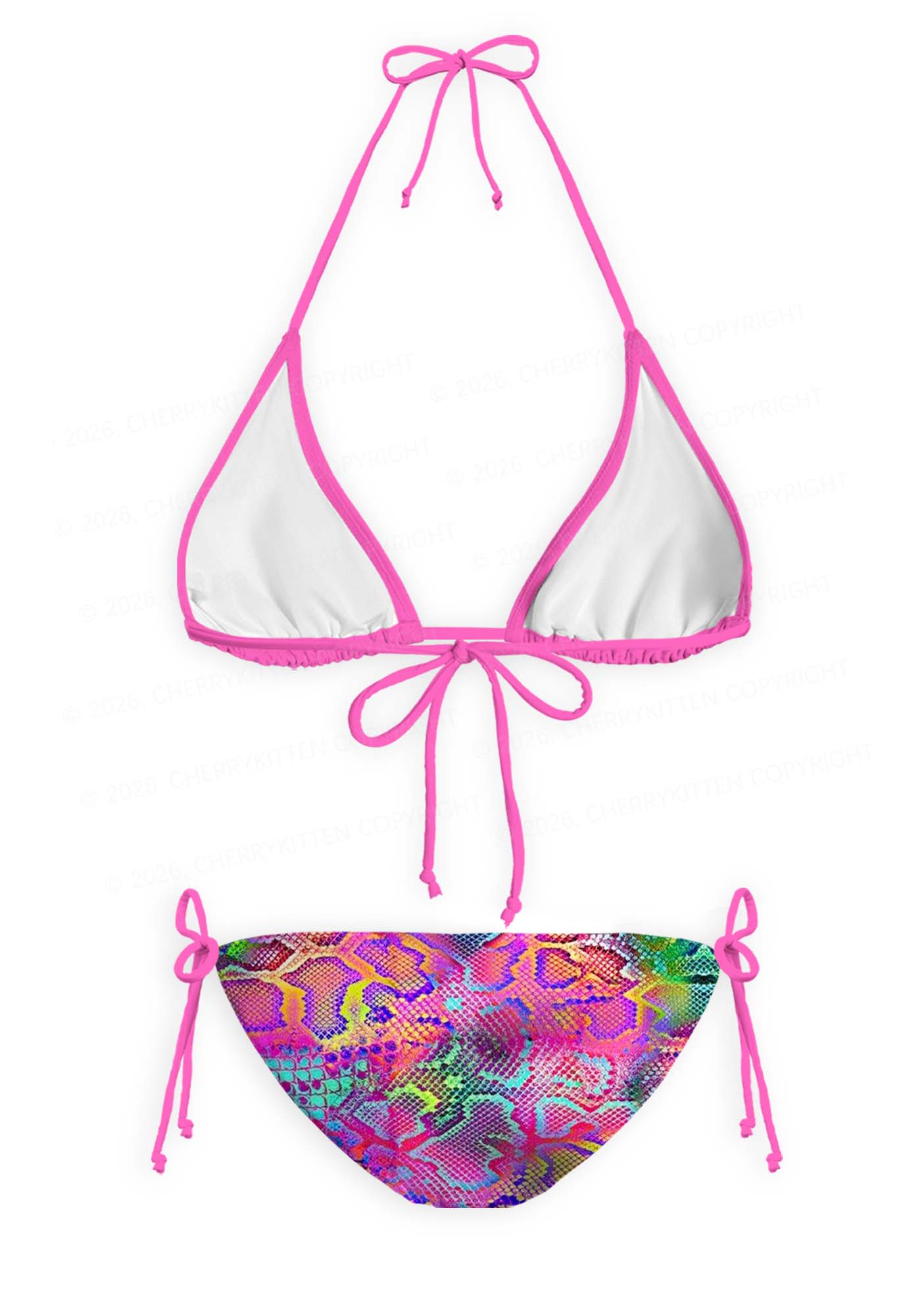 Rainbow Snake Skin Y2K Print Bikini Set Cherrykitten