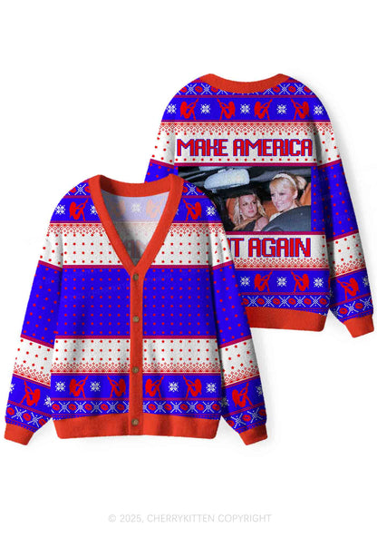 Make America Great Again Y2K Christmas Cardigan Knit Sweatshirt Cherrykitten