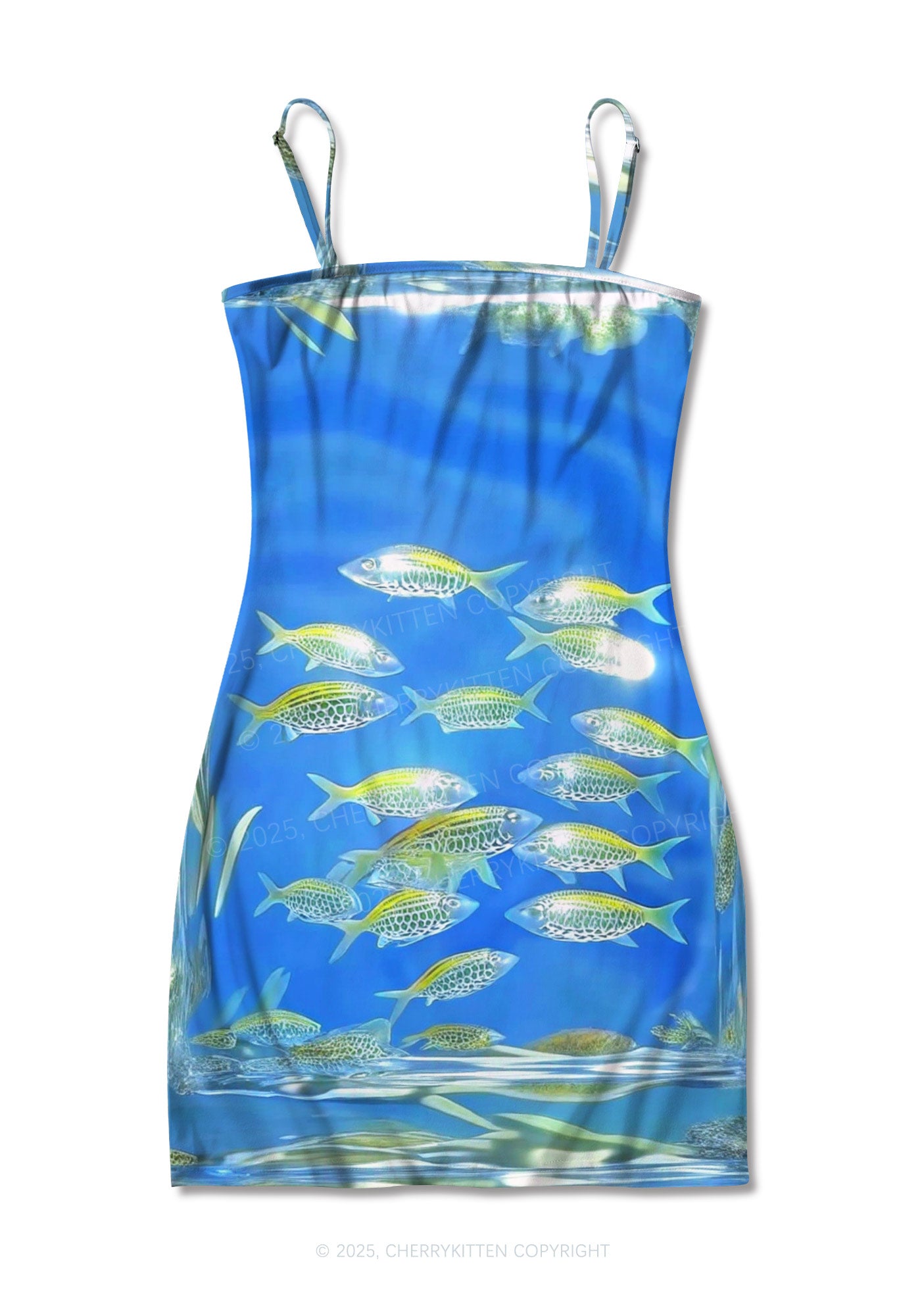 Undersea Fish Y2K Print Slip Dress Cherrykitten