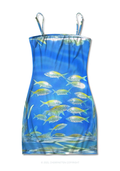 Undersea Fish Y2K Print Slip Dress Cherrykitten