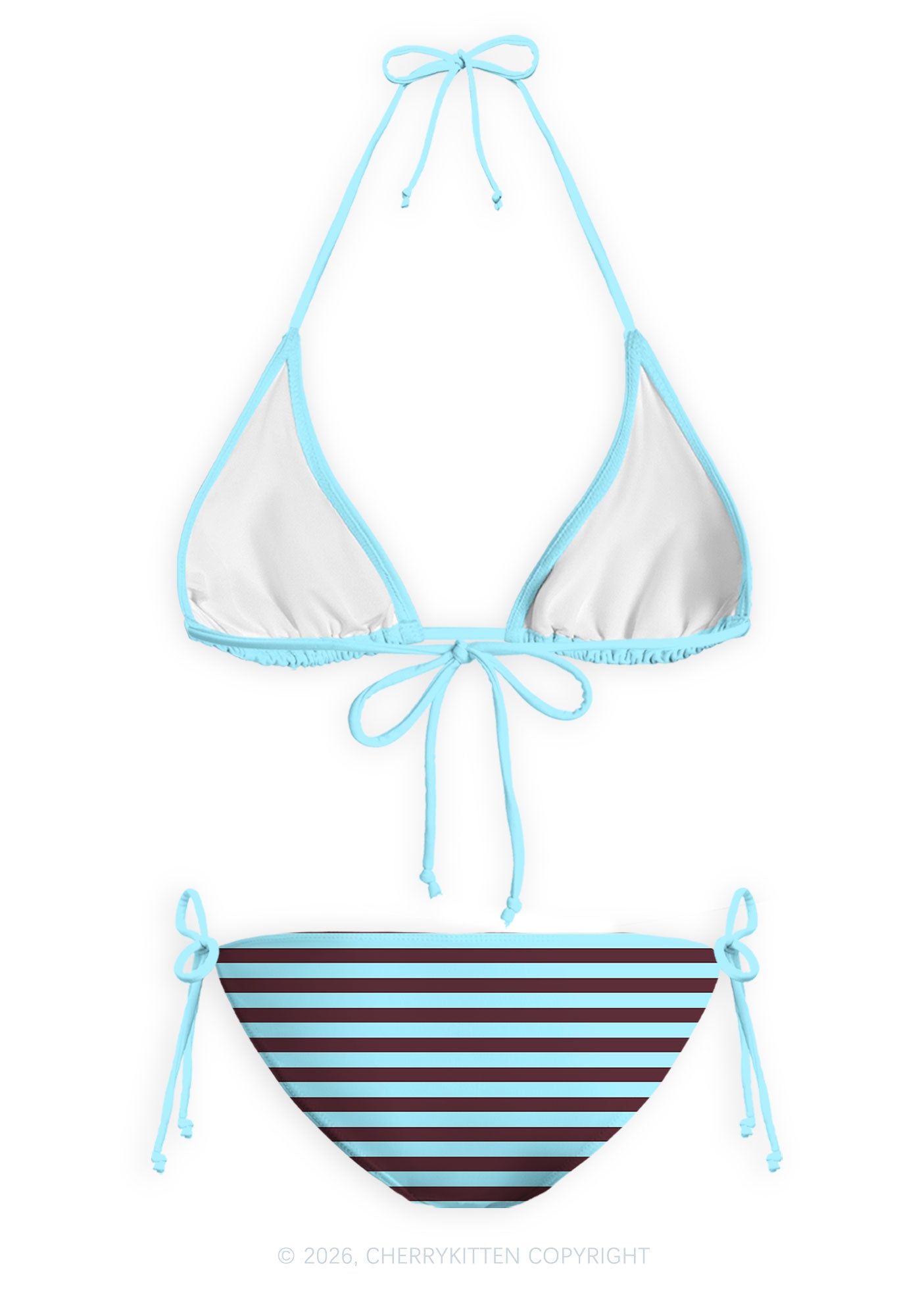 Blue Brown Stripes Y2K Print Bikini Set Cherrykitten