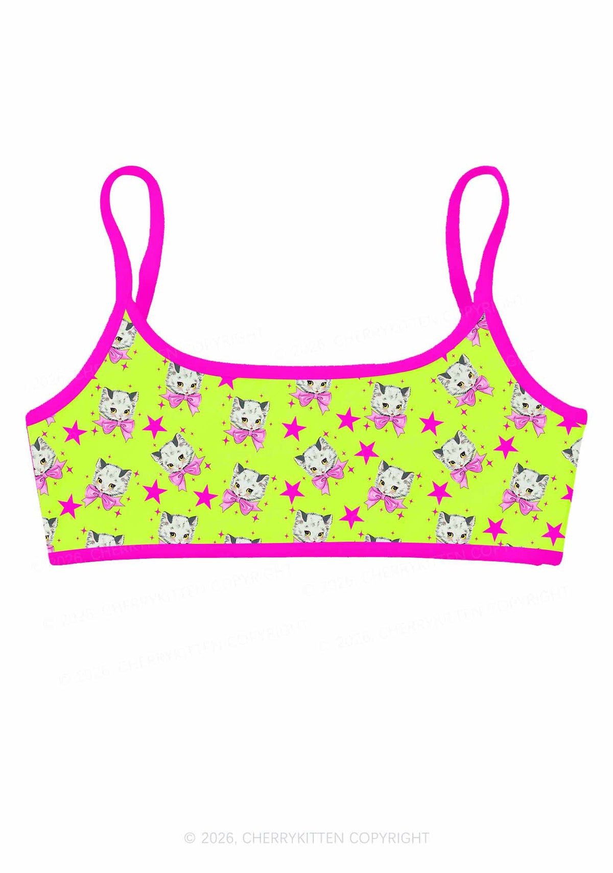 Pink Bow Cats Star Y2K Print Super Crop Cami Cherrykitten