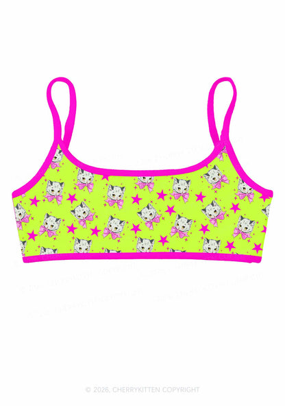 Pink Bow Cats Star Y2K Print Super Crop Cami Cherrykitten