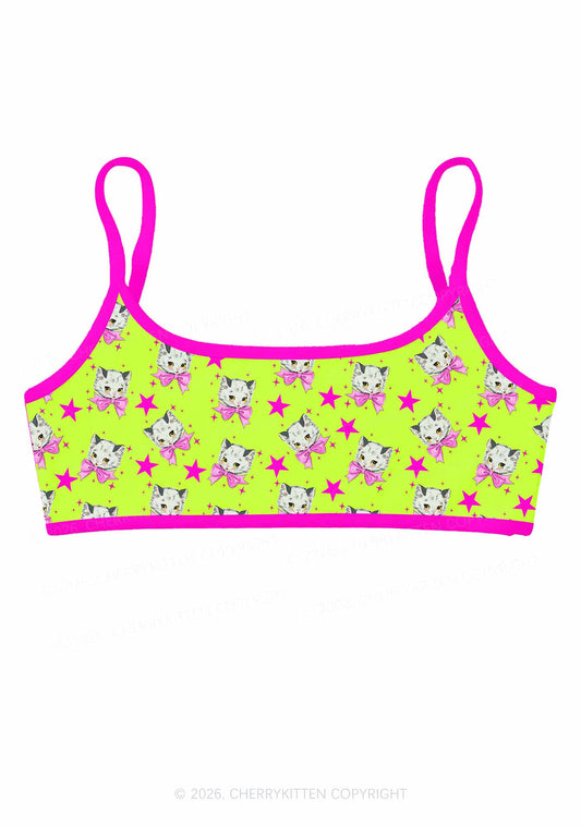Pink Bow Cats Star Y2K Print Super Crop Cami Cherrykitten