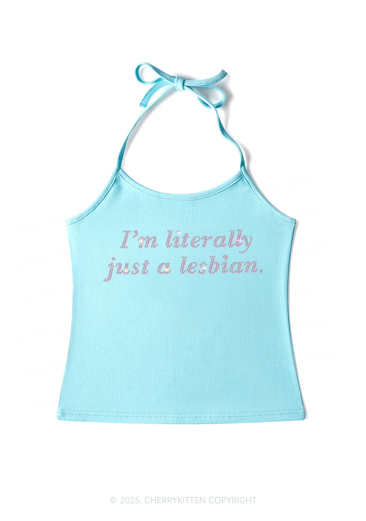 Rhinestone Literally Just A Lesbian Pride Y2K Halter Neck Cami Cherrykitten