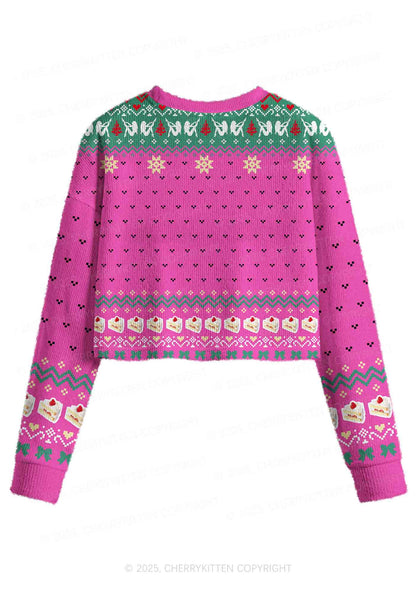 Eat Your Girl Out Pride Y2K Christmas Crop Knit Sweatshirt Cherrykitten