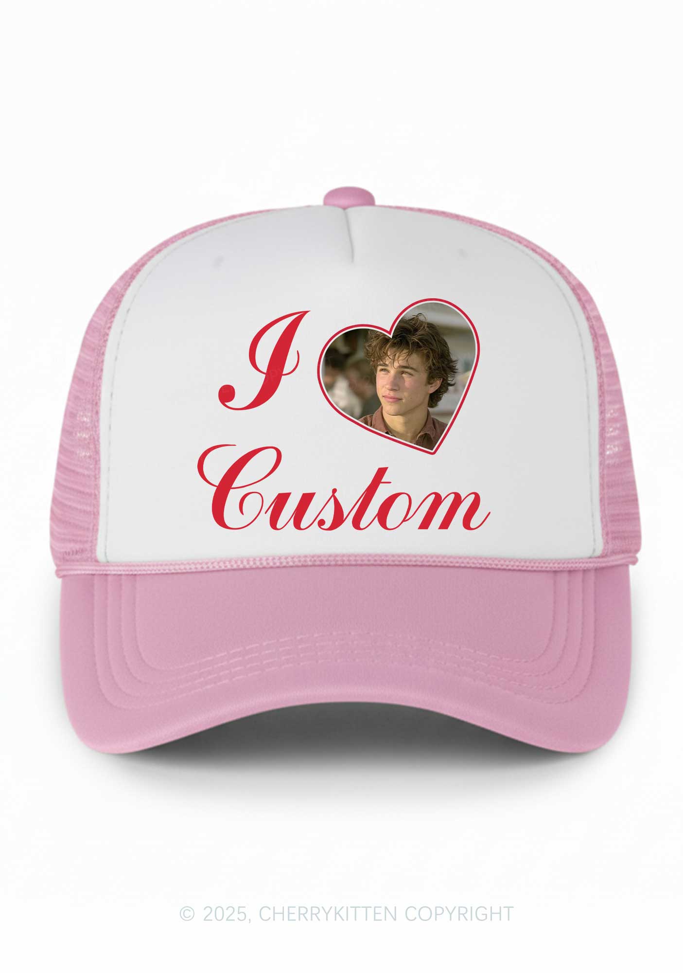 I Love Custom Photo Valentine's Day Y2K Colorblock Trucker Hat Cherrykitten