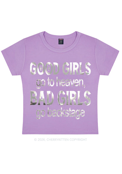 Bad Girls Go Backstage Silver Foil Printed Y2K Baby Tee Cherrykitten