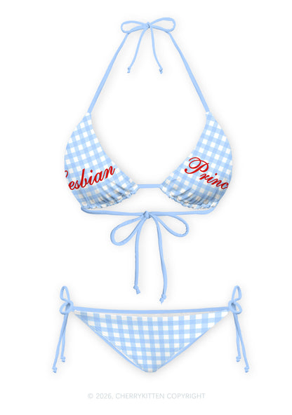 Blue Plaid Lesbian Princess Pride Y2K Print Bikini Set Cherrykitten