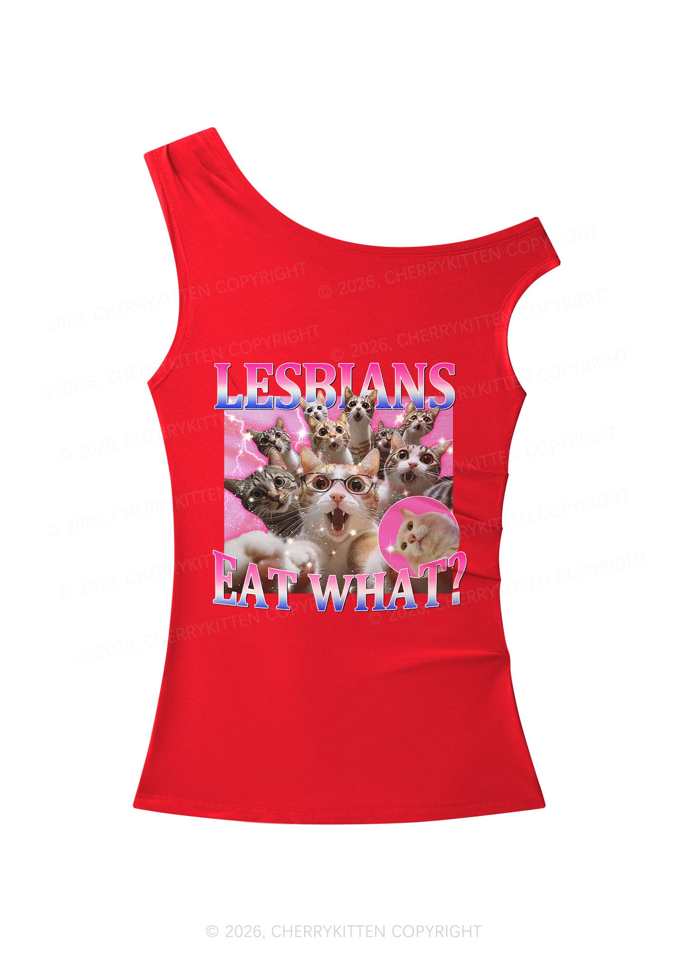 Lesbians Eat What Cat Pride Y2K Off Shoulder Tank Top Cherrykitten