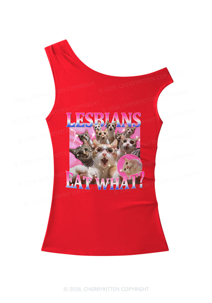 Lesbians Eat What Cat Pride Y2K Off Shoulder Tank Top Cherrykitten