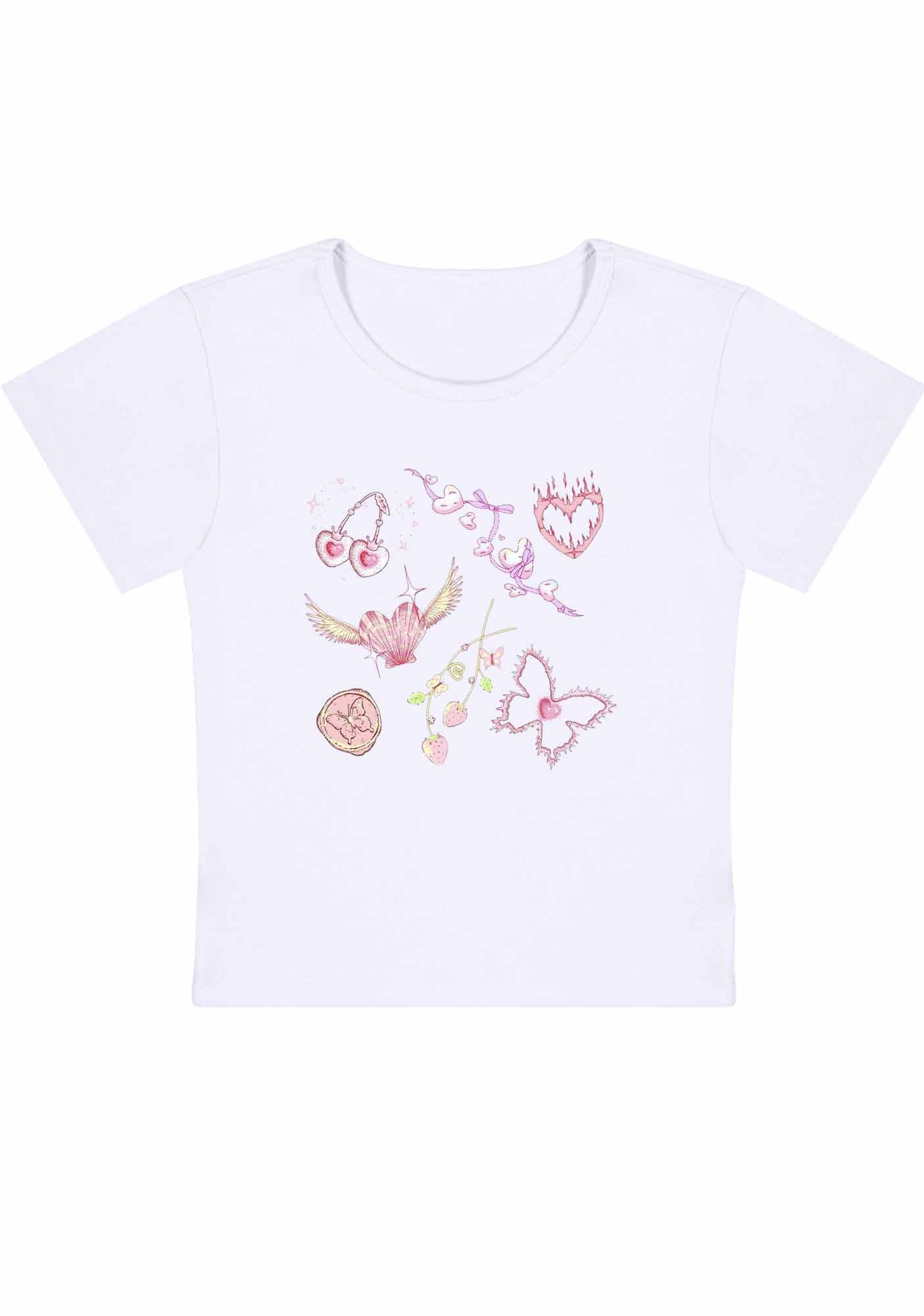 Curvy Pink Heart Butterfly Cherry Strawberry Baby Tee