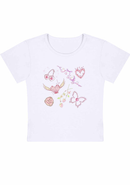 Curvy Pink Heart Butterfly Cherry Strawberry Baby Tee