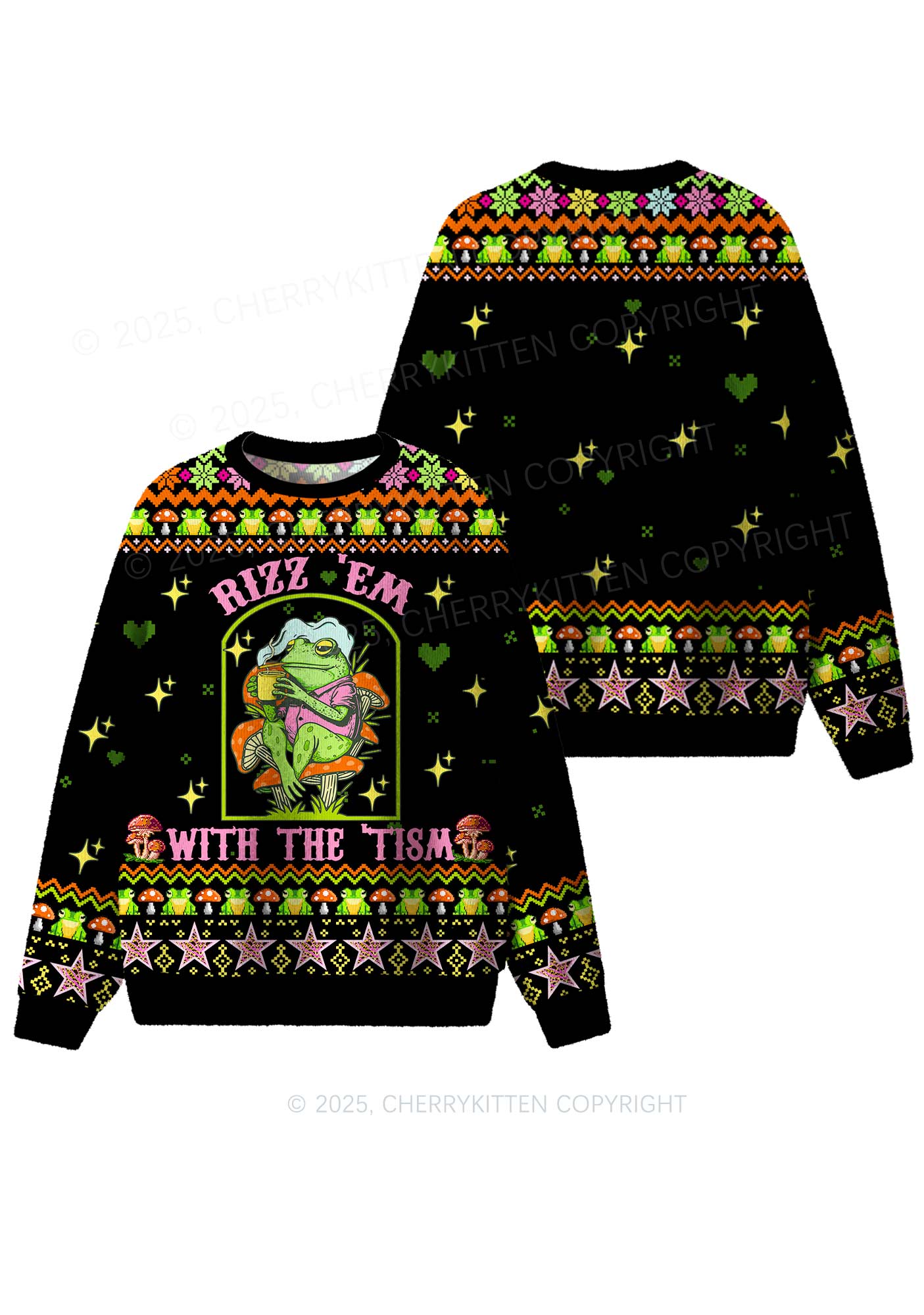 Tism Rizz Frog Y2K Christmas Knit Sweatshirt Cherrykitten