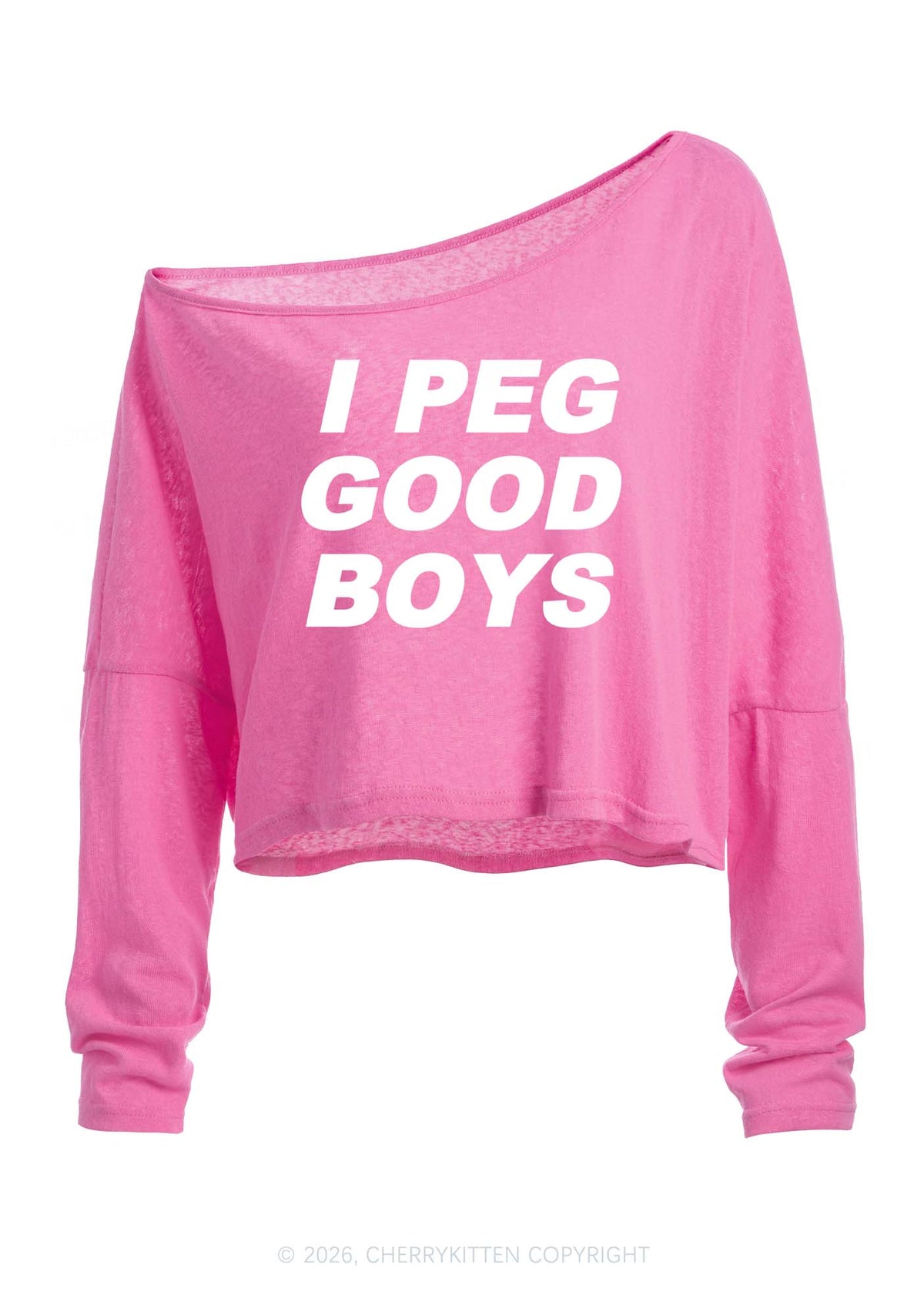 I Peg Good Boys Y2K Off Shoulder Long Sleeve Crop Top Cherrykitten