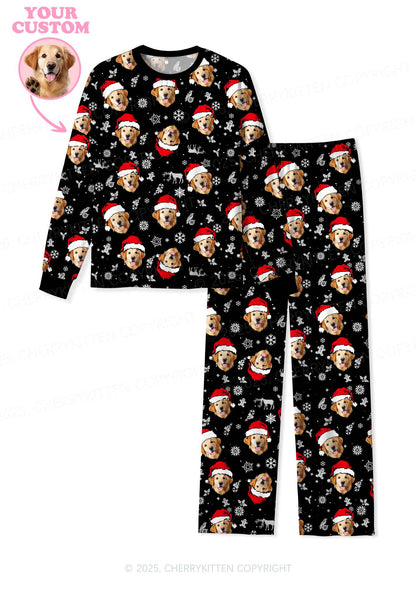 Custom Dog Face Y2K Print Long Sleeve Pajama Set Cherrykitten