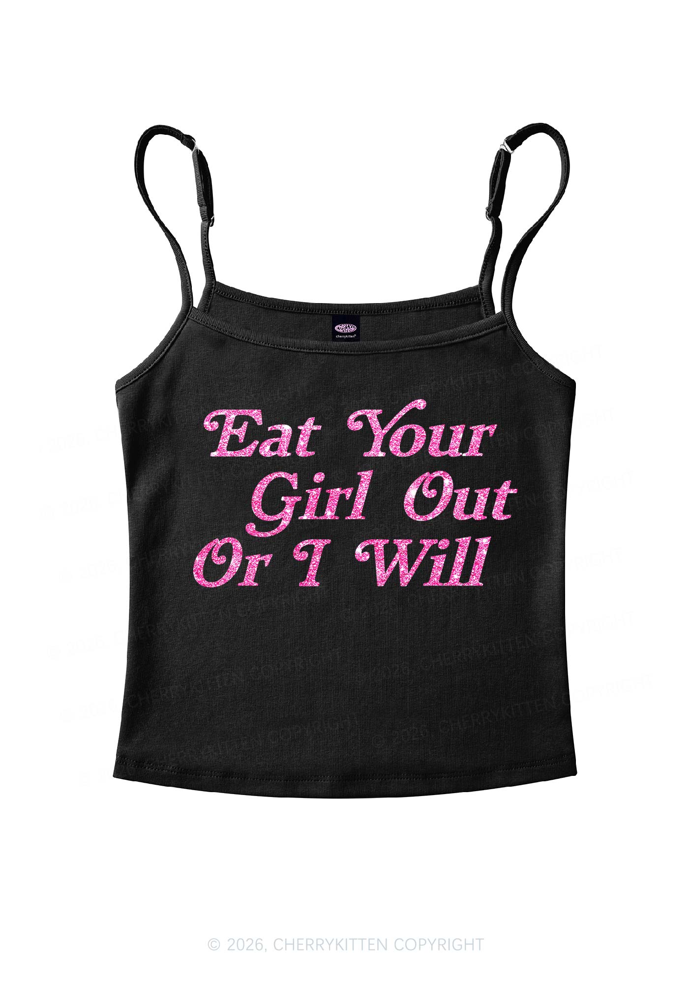 Glitter Eat Your Girl Out Pride Y2K Spaghetti Strap Cami Cherrykitten