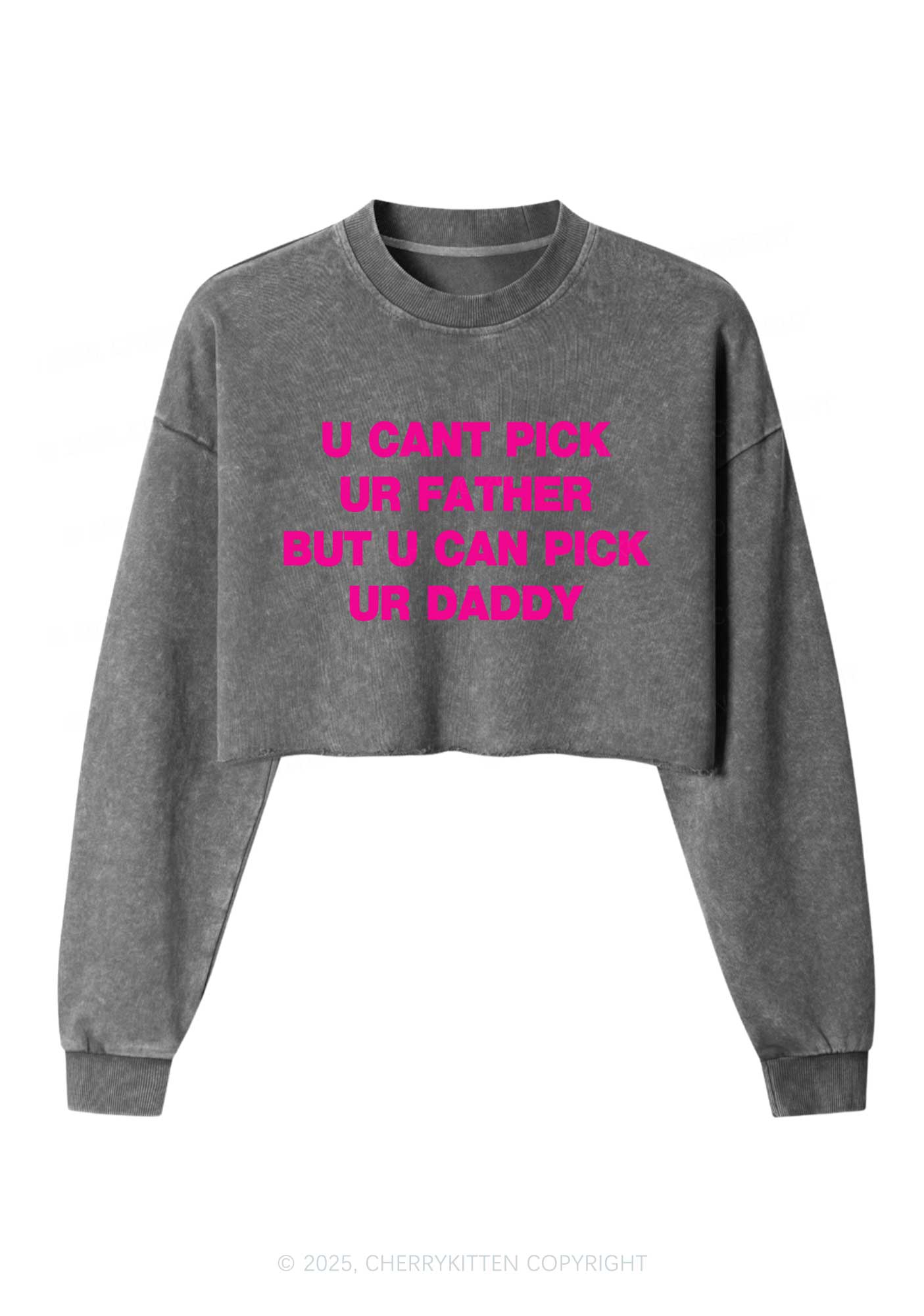 U Can Pick Ur Daddy Y2K Crop Washed Sweatshirts Cherrykitten