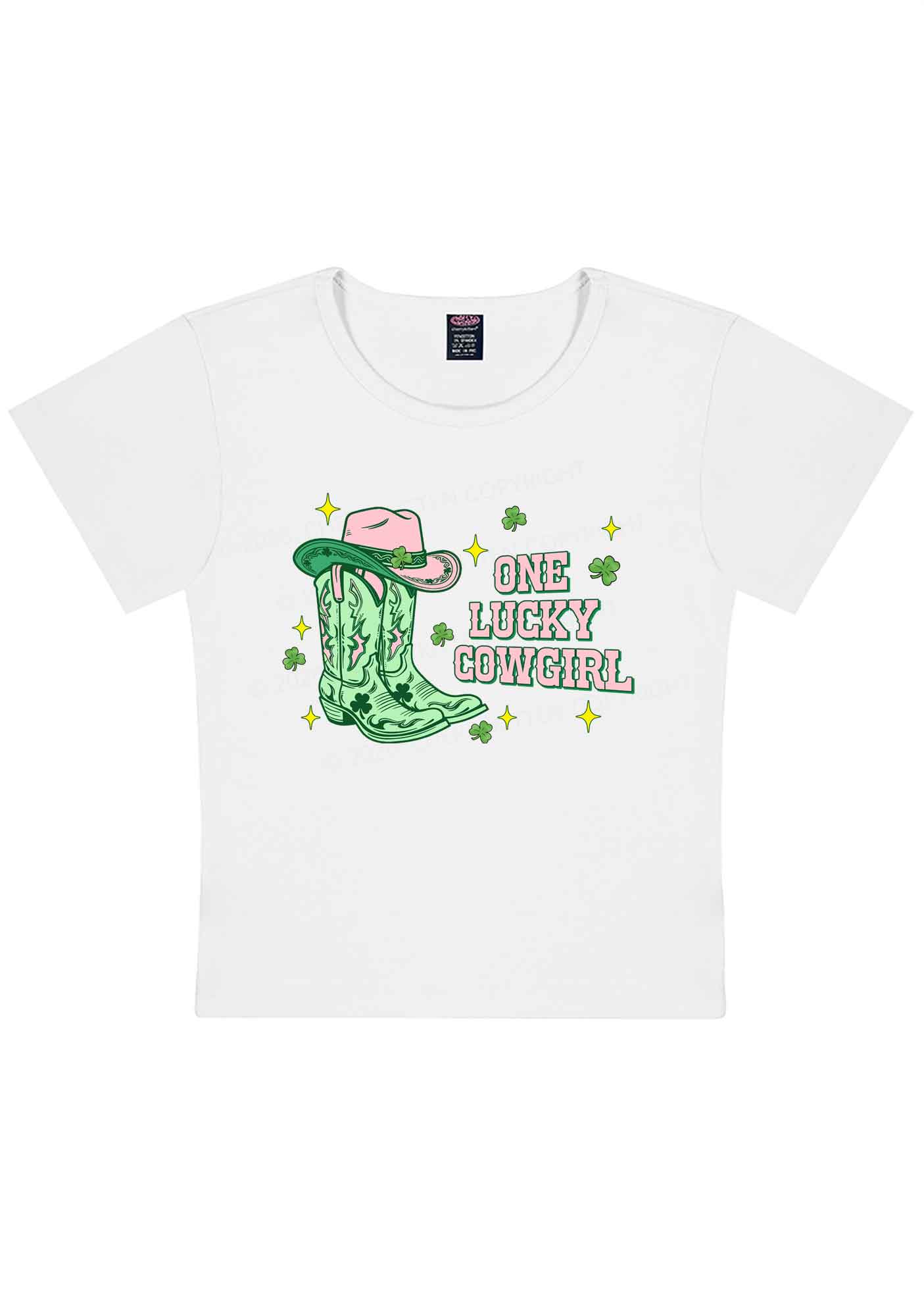 One Lucky Cowgirl Boots St Patricks Y2K Baby Tee Cherrykitten