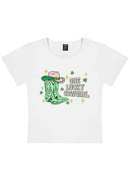 One Lucky Cowgirl Boots St Patricks Y2K Baby Tee Cherrykitten