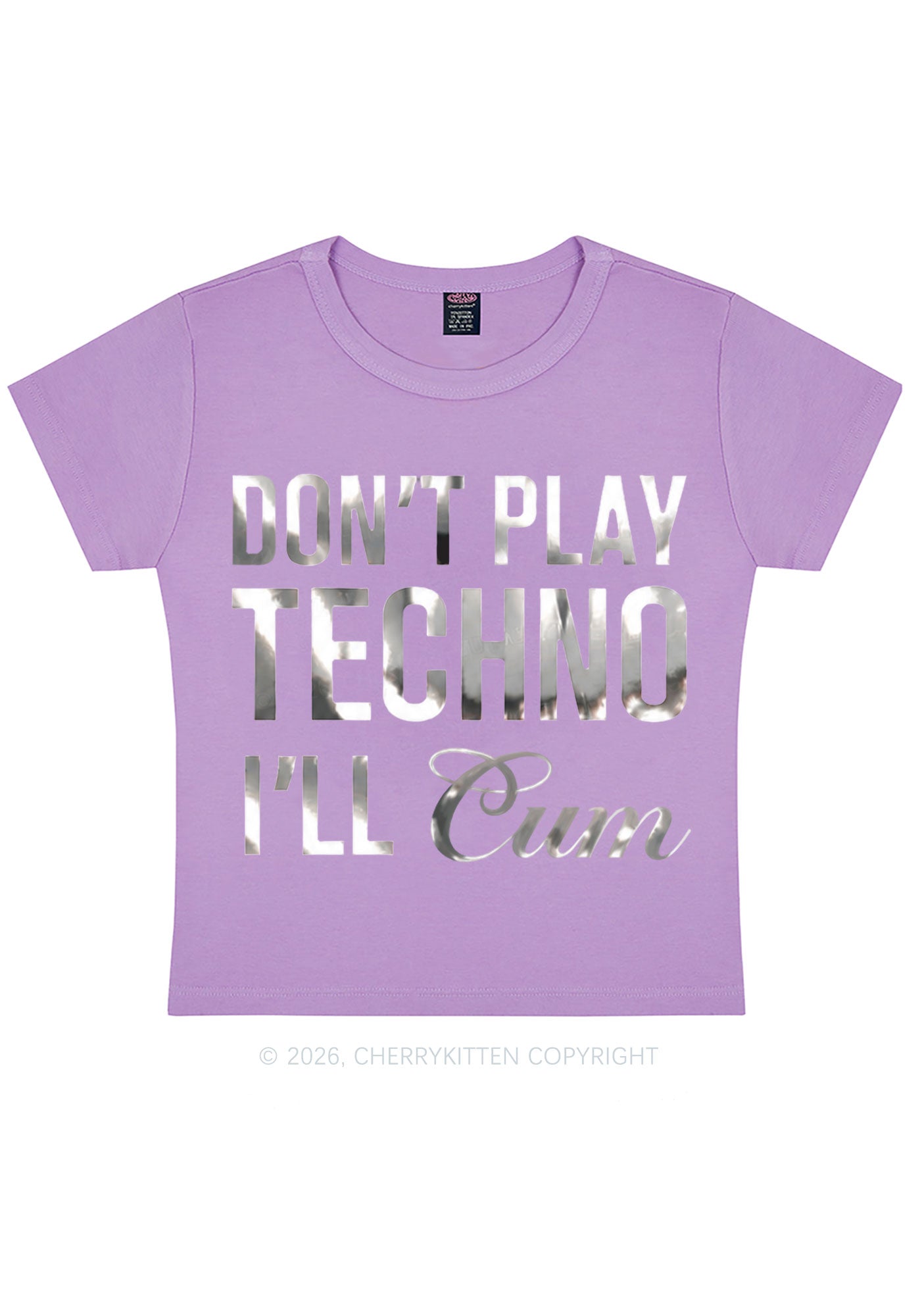 Dont Play Techno Silver Foil Printed Y2K Baby Tee Cherrykitten