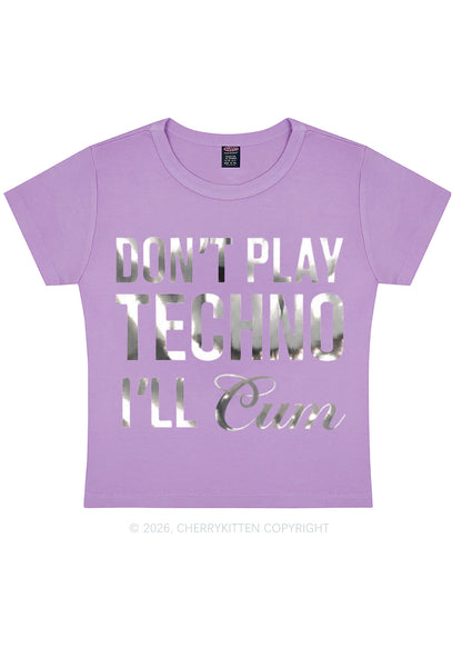 Dont Play Techno Silver Foil Printed Y2K Baby Tee Cherrykitten