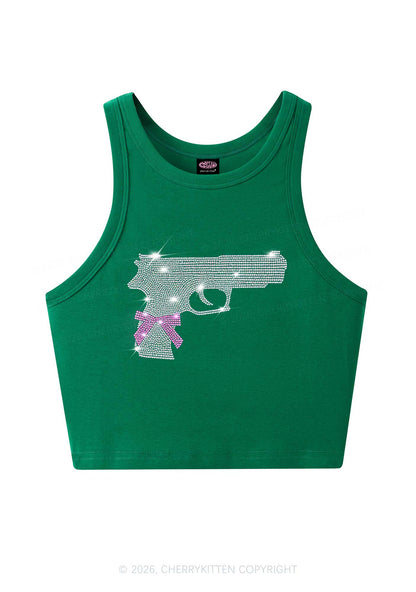 Rhinestone Pink Bow Weapon Y2K Crop Tank Top Cherrykitten