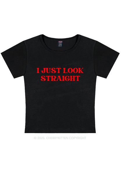Curvy I Just Look Straight Y2K Baby Tee Cherrykitten