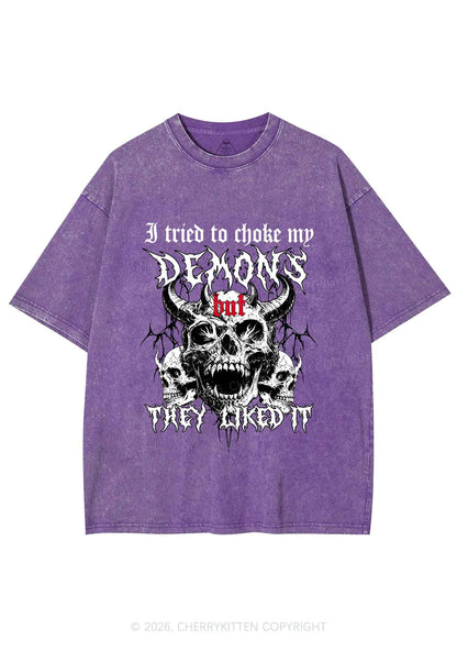 Halloween Choke My Demons Y2K Shirts Washed Tee Cherrykitten