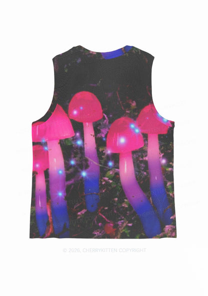 Bisexual Glowing Mushroom Pride Y2K Mesh Muscle Tank Cherrykitten