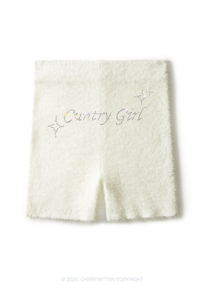 Rhinestone Cxxtry Girl Y2K Fluffy Shorts Cherrykitten