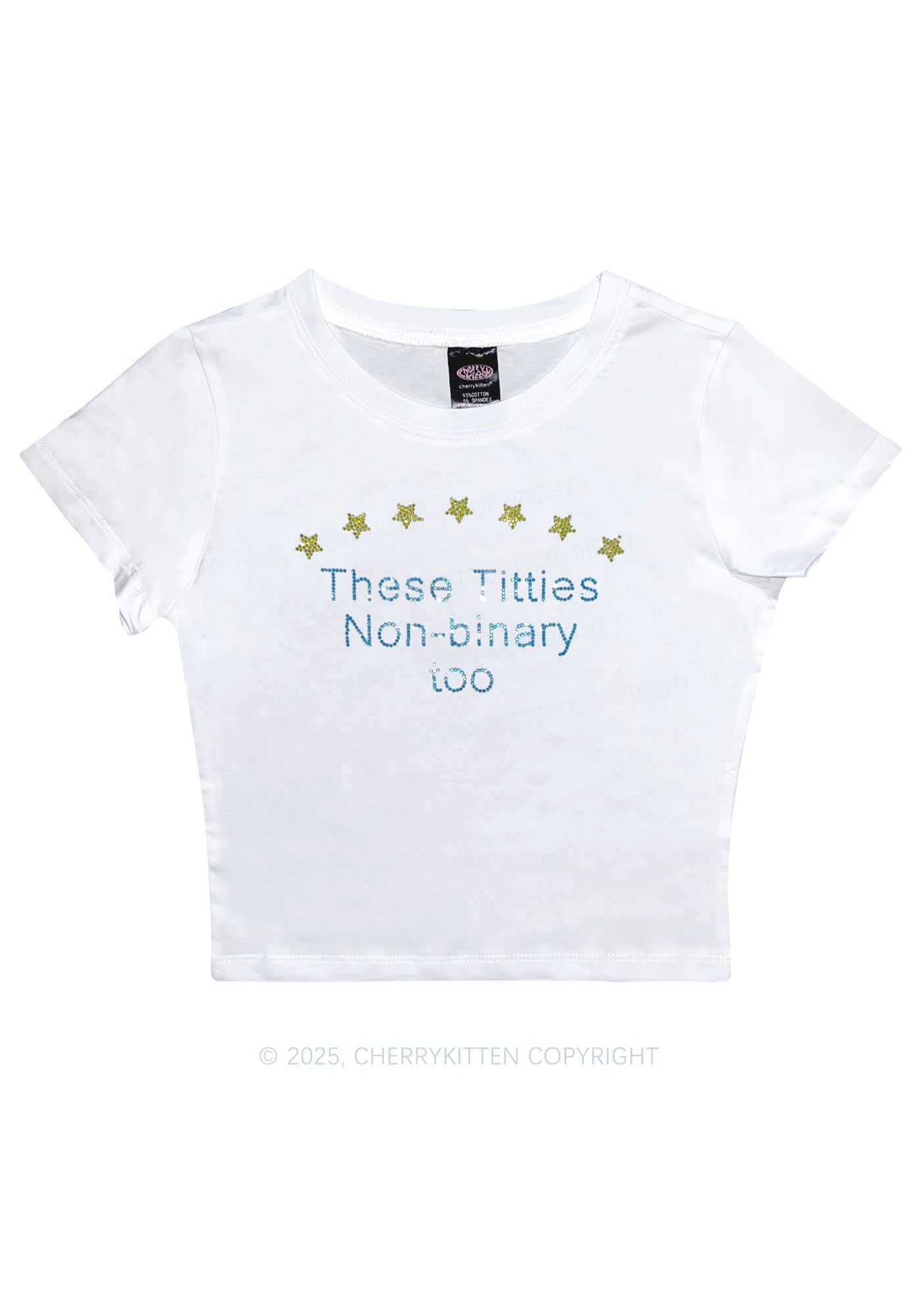 Rhinestone Txtties Nonbinary Too Y2K Baby Tee Cherrykitten