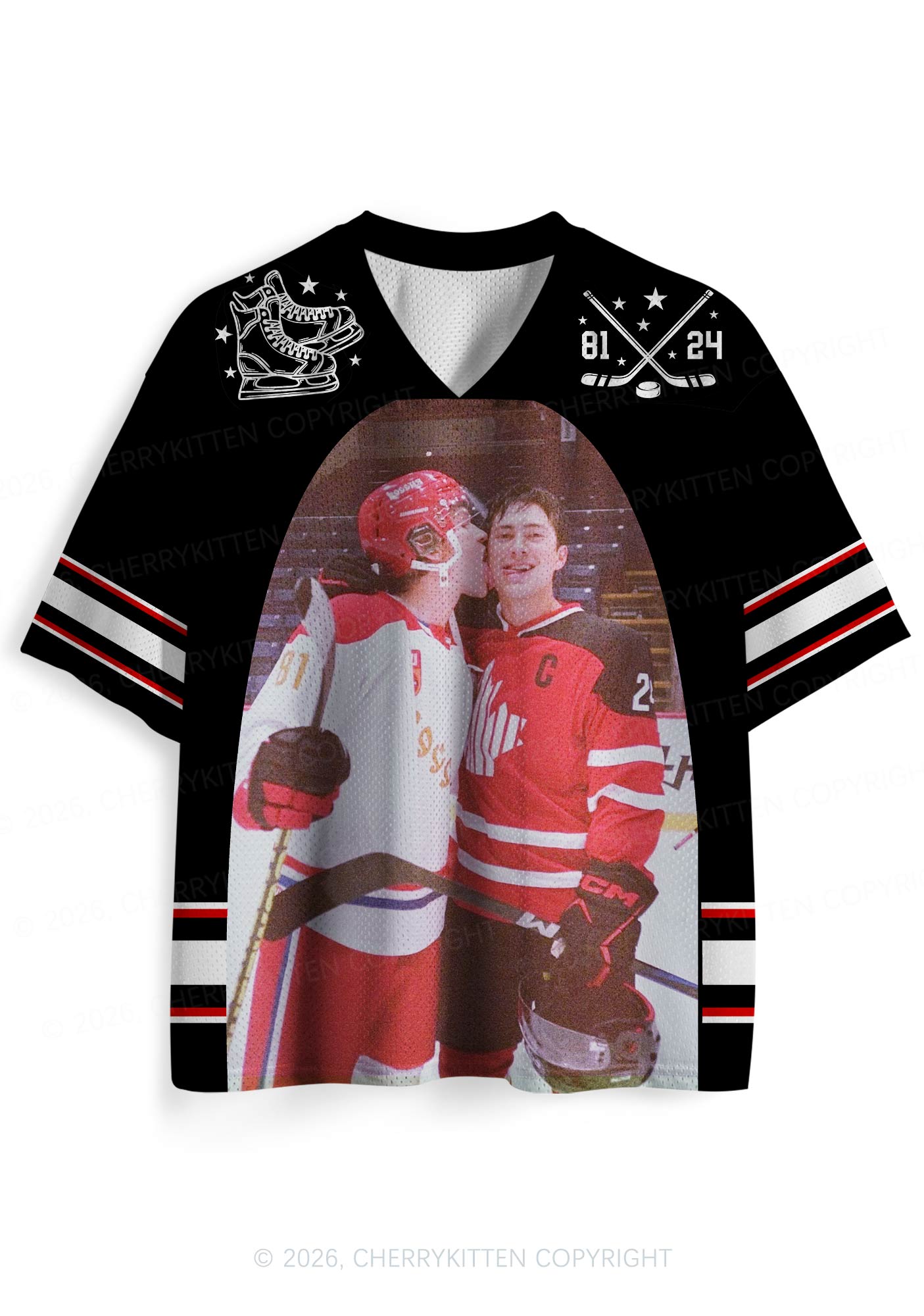 Black Hockey Boys Kissing HR Y2K Sport Jersey Shirts Cherrykitten