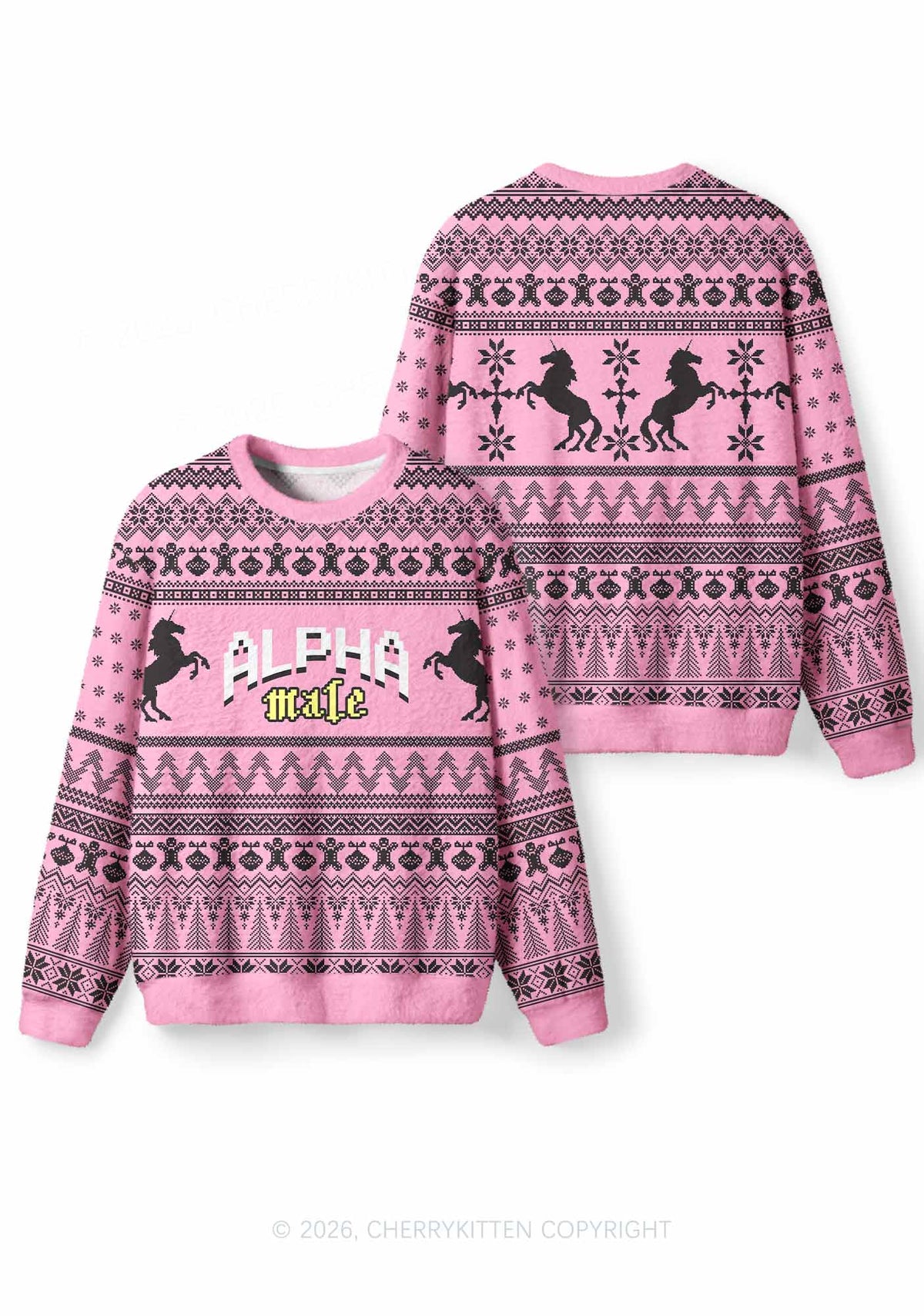 Unicorn Alpha Male Y2K Christmas Knit Sweatshirt Cherrykitten