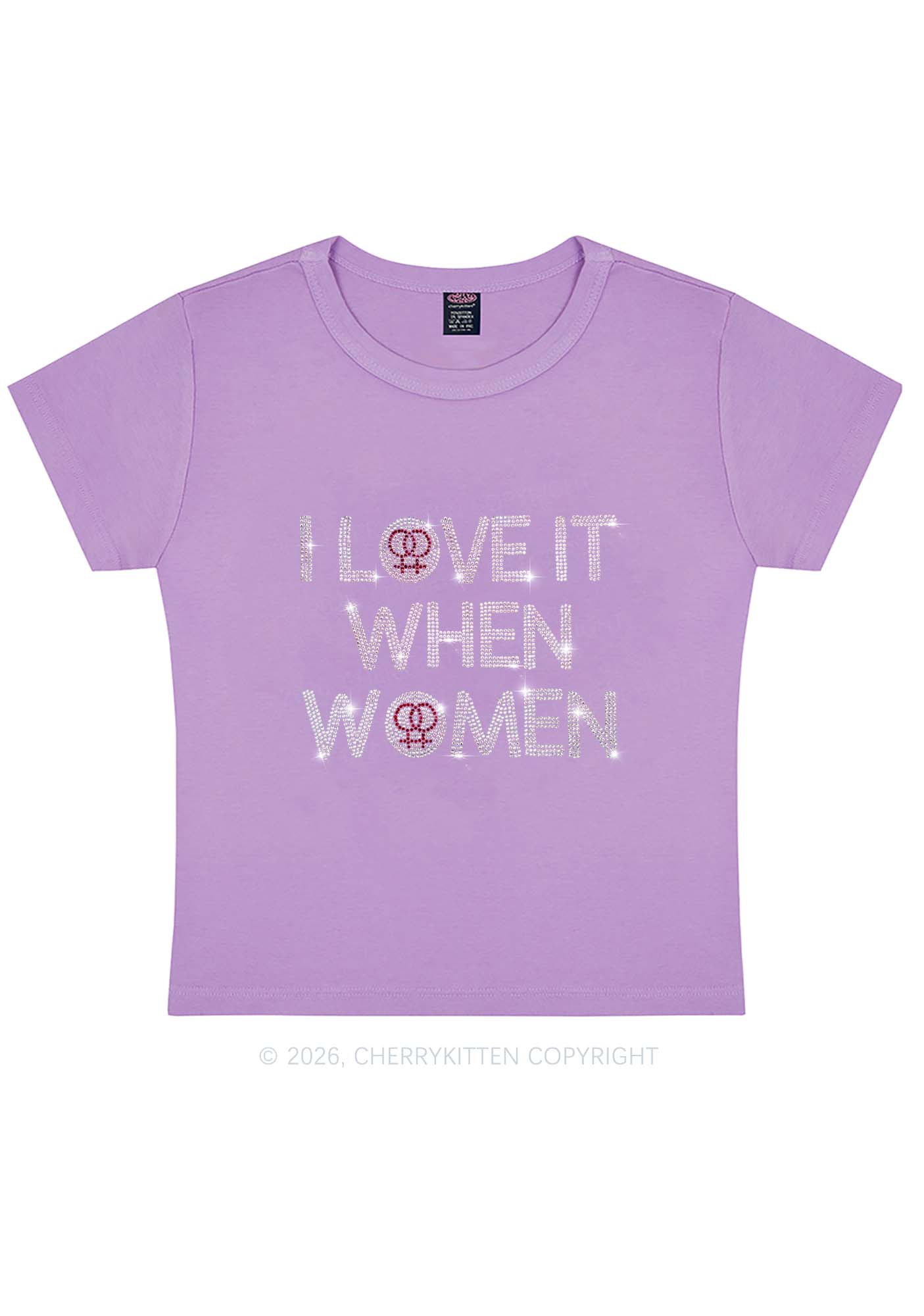 Rhinestone I Love It When Women Pride Y2K Baby Tee Cherrykitten