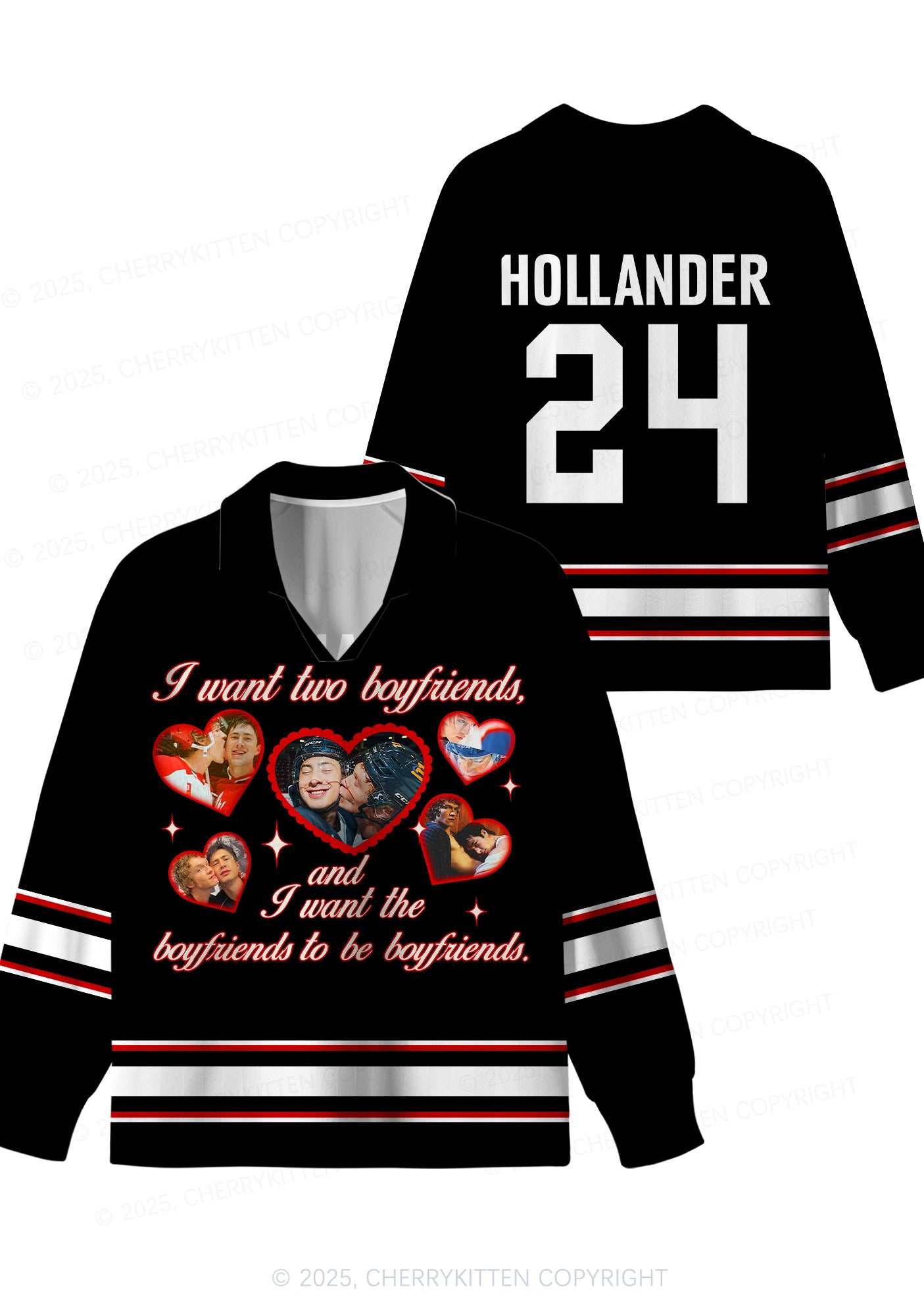 Black I Want Two Boyfriends HR Y2K Long Sleeve Sport Jersey Shirts Cherrykitten