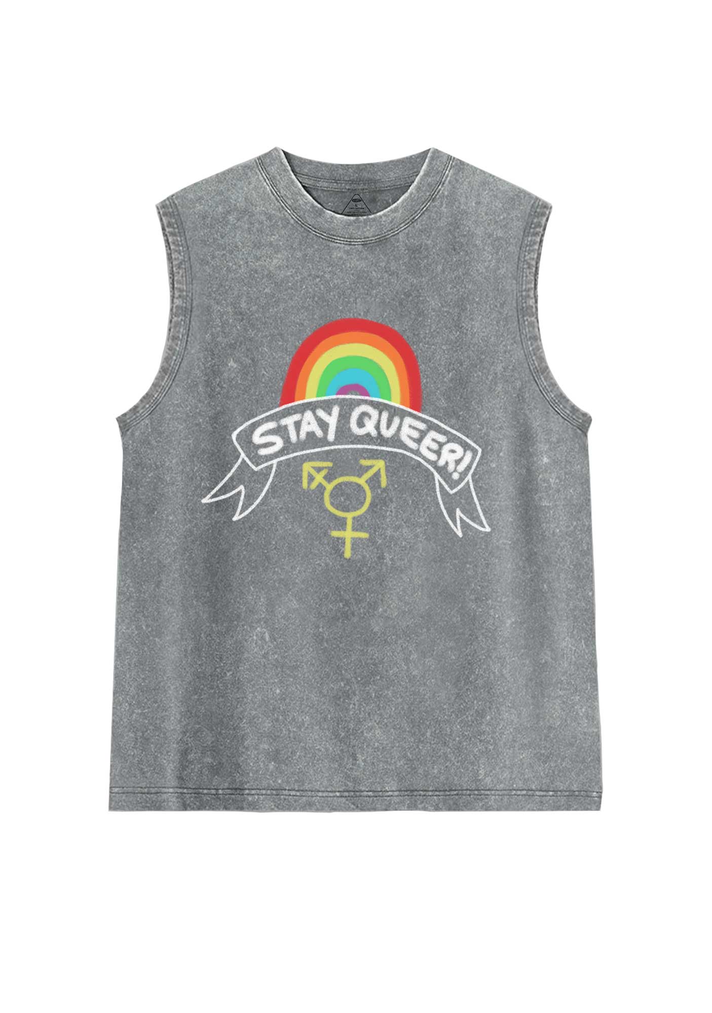 Stay Queer Pride Y2K Washed Muscle Tank Cherrykitten