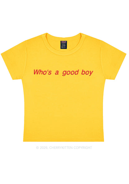 Embroidered Whos A Good Boy Y2K Baby Tee Cherrykitten